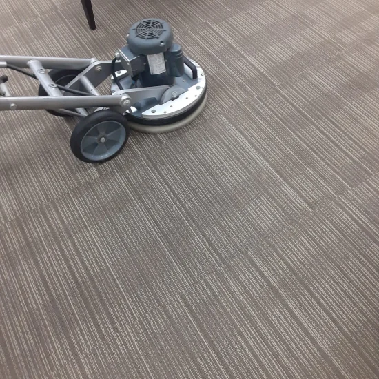 A man using a vacuum cleaner to clean a carpet in a well-lit room, focusing on a specific area of the floor.